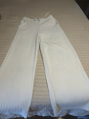 Marc New York Off White Ribbed Wide-Leg Trousers